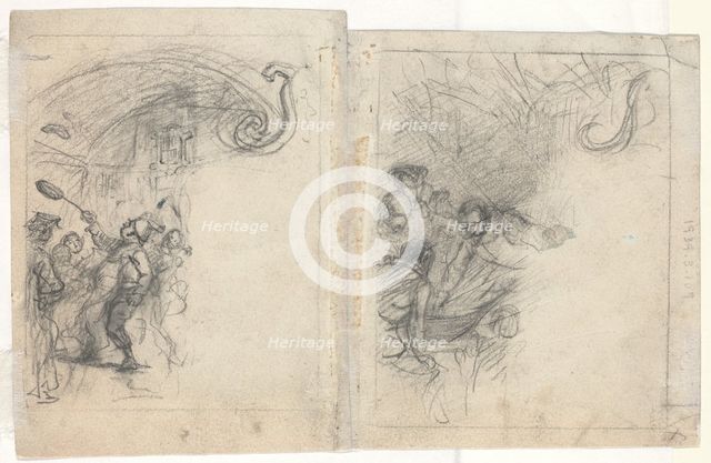 Chef Tossing Pancakes and Group of Four Men [verso]. Creator: Felix Octavius Carr Darley.