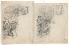Chef Tossing Pancakes and Group of Four Men [verso]. Creator: Felix Octavius Carr Darley