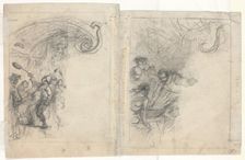 Chef Tossing Pancakes and Group of Four Men [verso]. Creator: Felix Octavius Carr Darley
