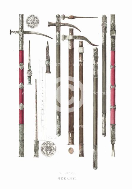 Chekans. From the Antiquities of the Russian State, 1849-1853. Creator: Solntsev, Fyodor Grigoryevich (1801-1892).
