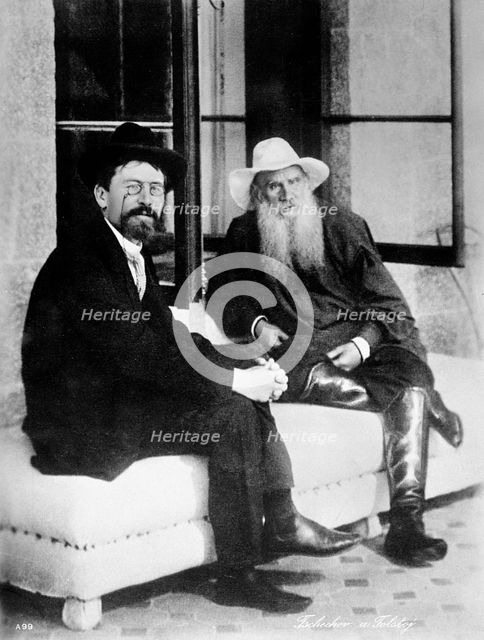 Chekhov and Tolstoy, late 19th century. Artist: Unknown