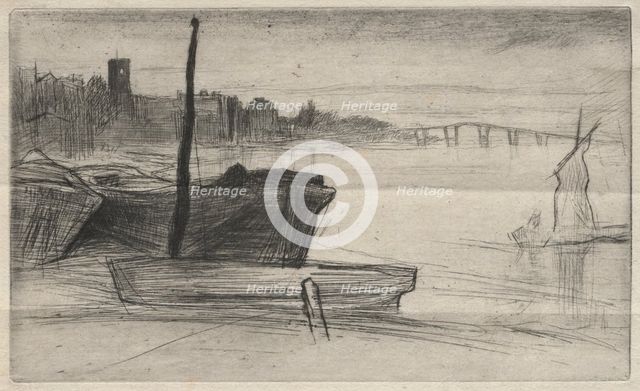 Chelsea Bridge and Church, 1871. Creator: James McNeill Whistler (American, 1834-1903).
