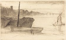 Chelsea Bridge and Church, c. 1870/1871. Creator: James Abbott McNeill Whistler