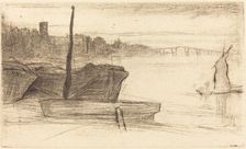Chelsea Bridge and Church, c. 1870/1871. Creator: James Abbott McNeill Whistler