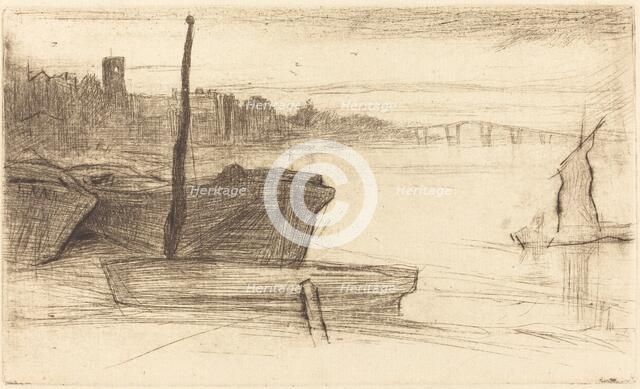 Chelsea Bridge and Church, c. 1870/1871. Creator: James Abbott McNeill Whistler.
