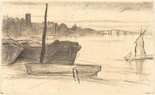 Chelsea Bridge and Church, c. 1870/1871. Creator: James Abbott McNeill Whistler