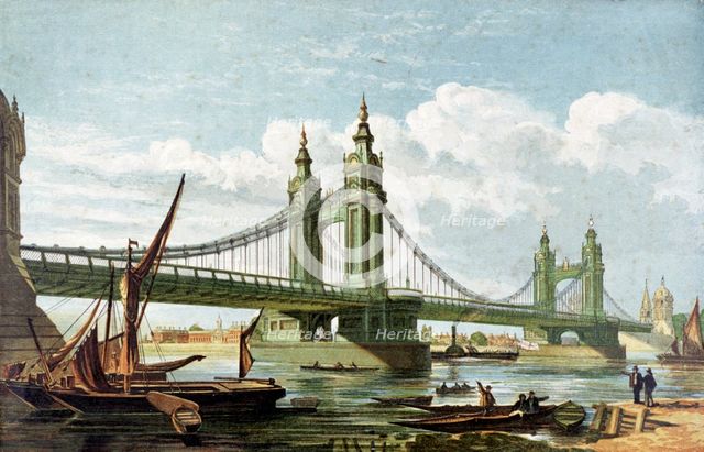 Chelsea Bridge, London, c1860.  Artist: Anon