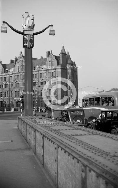 Chelsea coat of arms on a lamppost, London, c1945-c1955. Artist: SW Rawlings