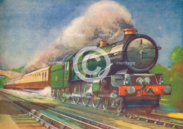 Cheltenham Flyer, G.W.R., picking up water at Goring', 1940. Artist: Unknown.
