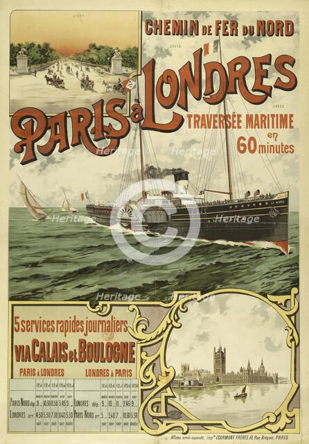 Chemin de fer du Nord. Paris à Londres via Calais, 1890. Creator: Gray (Boulanger), Henri (1858-1924).