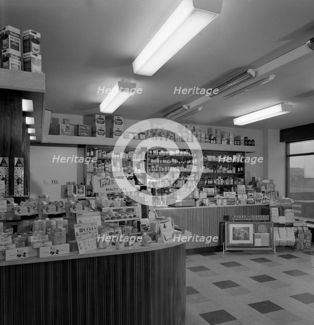 Chemist's shop interior, Armthorpe, near Doncaster, South Yorkshire, 1961. Creator: Michael Walters.