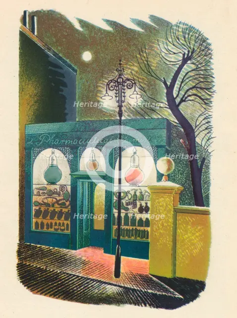 'Chemist Shop at Night', 1938, (1946). Artist: Eric Ravilious.