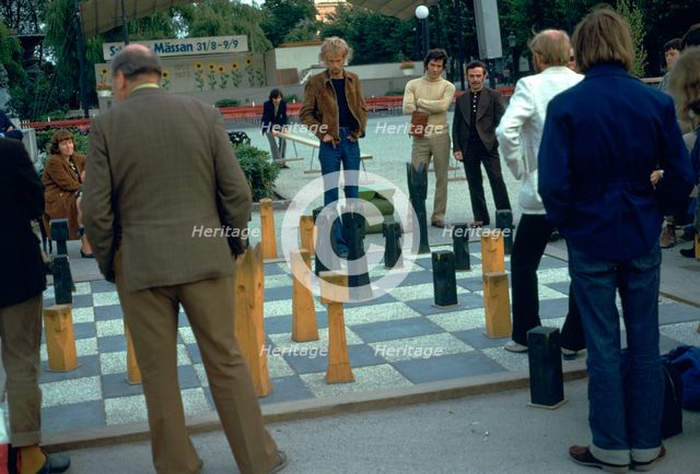 Chess game on a summer evening in Kungstradgarden. Artist: Unknown