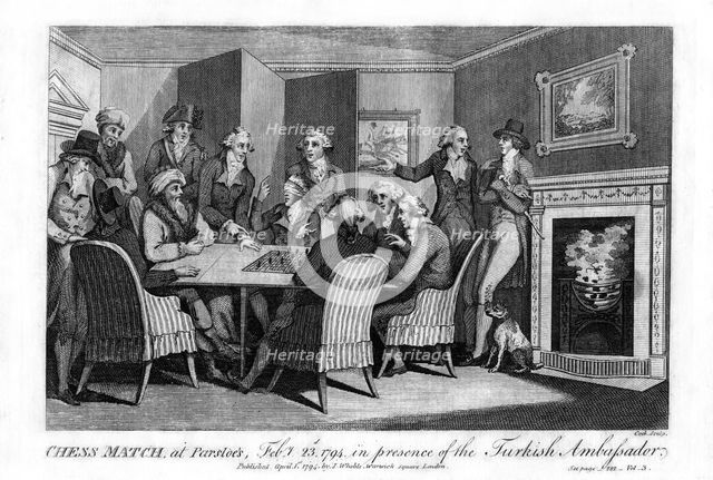 Chess match, at Parsloe's, Febuary 23rd, 1794, in the presence of the Turkish Ambassador, 1794.Artist: Cook