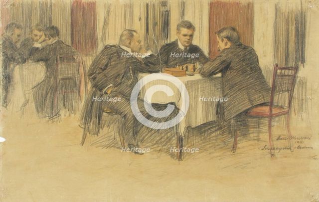 Chess players, 1910. Creator: Onni Muusari.