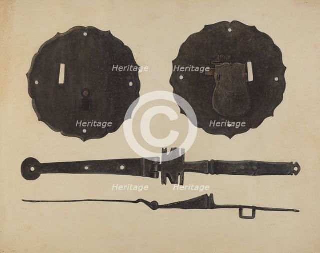 Chest Lock with Hasp, c. 1938. Creator: Al Curry.