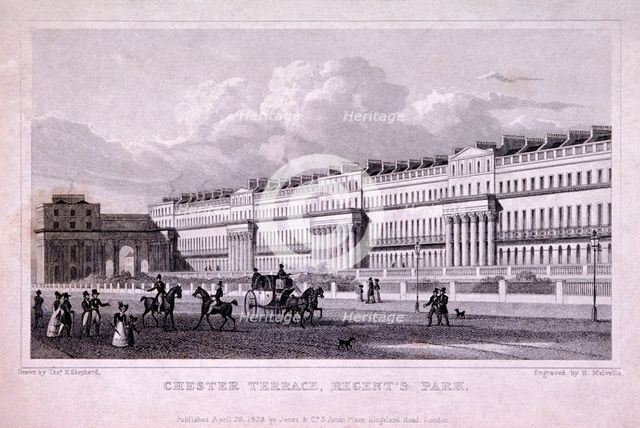 Chester Terrace, Regent's Park, Marylebone, London, 1828. Artist: Harlen Melville