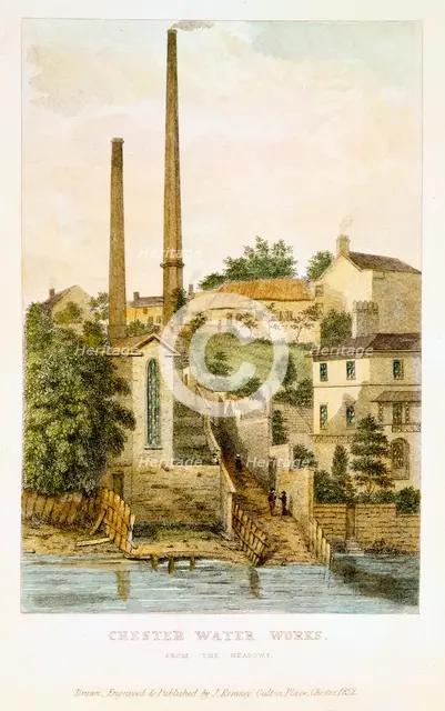 'Chester Water Works, from the fields', 1852. Creator: John Romney.