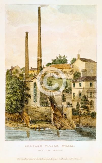 'Chester Water Works, from the fields', 1852. Creator: John Romney.