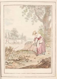 Chestnut Gatherers of Loiana, leaf from A Collection of Dresses by David Allan Mostly..., 1776. Creator: David Allan