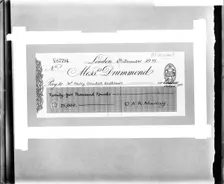 Cheque for £25,000 made payable to British inventor Harry Grindell Matthews, 1915