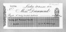 Cheque for £25,000 made payable to Mr Harry Grindell Matthews, December 1915. Artist: H Bedford Lemere