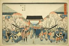 Cherry Blossom Season at Nakanocho in the Yoshiwara (Yoshiwara Nakanocho sakura..., c. 1839/42. Creator: Ando Hiroshige