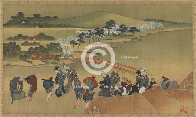Cherry blossom viewing, late 18th-early 19th century. Creator: Hokusai.