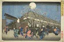 Cherry Blossoms at Night on Nakanocho in the Yoshiwara (Yoshiwara Nakanocho..., c. 1832/38. Creator: Ando Hiroshige