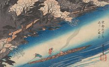 Cherry Blossoms at Arashiyama, from the series Famous Places of Kyoto, ca. 1834., ca. 1834. Creator: Ando Hiroshige