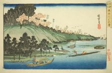 Cherry Blossoms in Full Bloom along the Sumida River (Sumidagawa hanazakari), from..., c. 1832/34. Creator: Ando Hiroshige