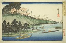 Cherry Blossoms in Full Bloom along the Sumida River (Sumidagawa hanazakari), from..., c. 1832/34. Creator: Ando Hiroshige