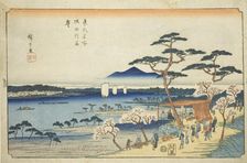 Cherry Blossoms in Full Bloom along the Sumida River (Sumidagawa hanazakari), from..., c. 1839/42. Creator: Ando Hiroshige