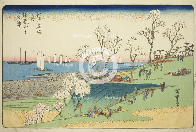 Cherry Blossoms in Full Bloom at Goten Hill (Gotenyama no hanazakari), from the series..., c1832/34. Creator: Ando Hiroshige.