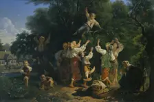Cherry harvest in a landowner's fruit garden in the Ukraine, 1858. Artist: Sokolov, Ivan Ivanovich (1823-1918)
