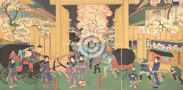 Cherries at Night at New Shimabara, 19th century. Creator: Utagawa Yoshitora.