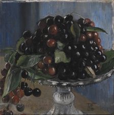 Cherries in a fruit bowl; Ciliegie in una fruttiera, Cività d'Antino, 1905. Creator: Poul S. Christiansen