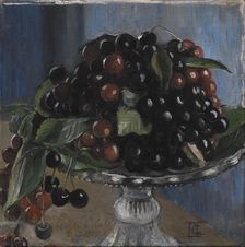 Cherries in a fruit bowl; Ciliegie in una fruttiera, Cività d'Antino, 1905. Creator: Poul S. Christiansen