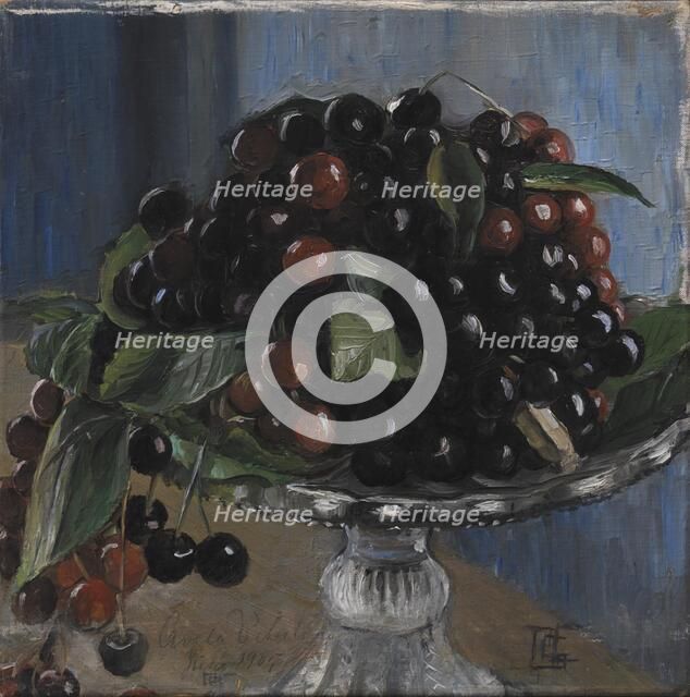 Cherries in a fruit bowl; Ciliegie in una fruttiera, Cività d'Antino, 1905. Creator: Poul S. Christiansen.