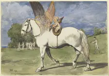 Cherub on Pegasus, 1889. Creator: Hans Thoma