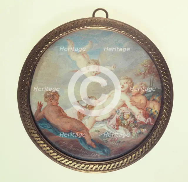 Cherub gardeners, c1850. Creator: Ecole Francaise.