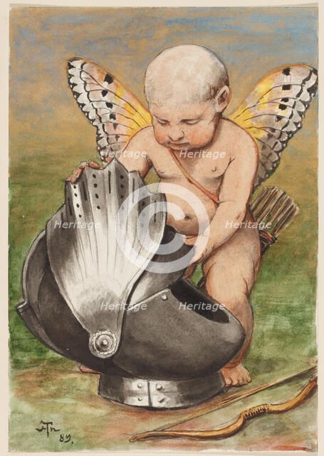 Cherub with Helmet, 1889. Creator: Hans Thoma.