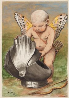 Cherub with Helmet, 1889. Creator: Hans Thoma