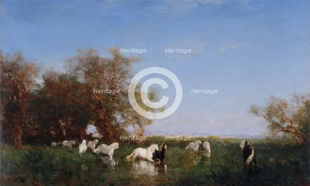 Chevaux sauvages en Camargue, between 1890 and 1895. Creator: Felix Francois Georges Philibert Ziem.