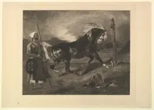 Cheval arabe au piquet, d'après Delacroix, 1857. Creator: Felix Bracquemond