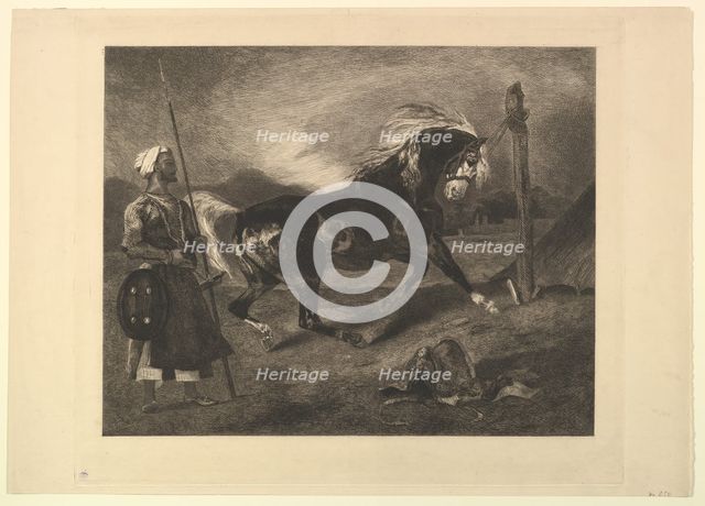 Cheval arabe au piquet, d'après Delacroix, 1857. Creator: Felix Bracquemond.