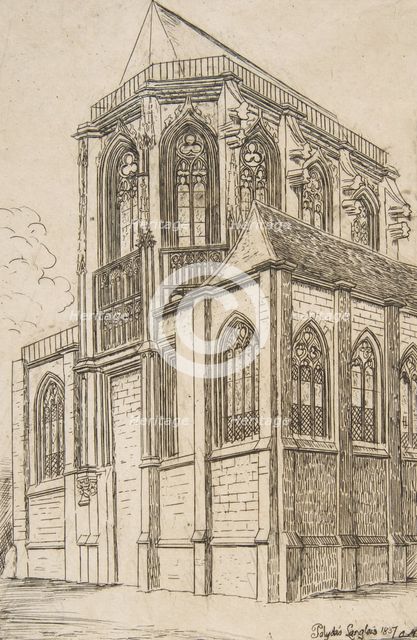 Chevet de St. Martin-sur-Renelle (The apse of the Church of St. Martin-sur-Renelle, Paris,..., 1860. Creator: Charles Meryon.