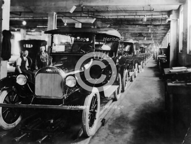 Chevrolet 490 cars on production line, c1920. Artist: Unknown