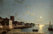 Cheyne Walk in Chelsea, by Moonlight c1850. Artist: Henry Pether