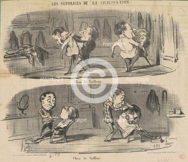 Chez le tailleur chez le coiffeur, 19th century. Creator: Honore Daumier.